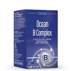 OCEAN B COMPLEX B1,B2,B3,B5,B6,B12,FOLIK ASIT, BIOTIN, INOSITOL, KOLIN ICEREN TAKVIYE EDICI GIDA 50 kapsül