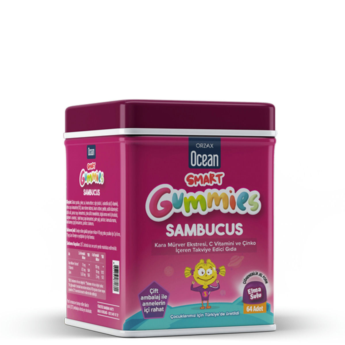 OCEAN SMART GUMMIES SAMBUCUS KARA MURVER EKSTRESI, C VITAMINI VE CINKO ICEREN TAKVIYE EDICI GIDA 64 çiğnenebilir jel form