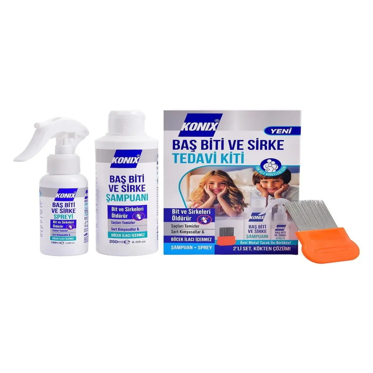 Konix Bit Şampuan 250 ml + Bit Sirkesi 100 ml Çelik Tarak Set