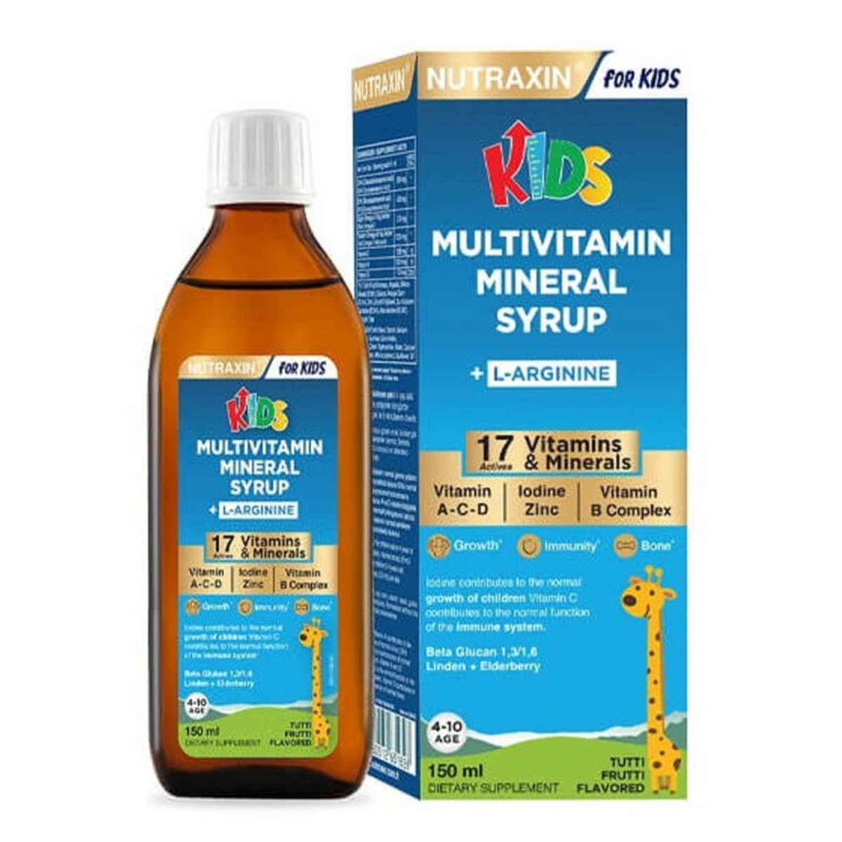 NUTRAXIN KIDS MULTIVITAMIN VE MINERAL ICEREN SIVI TAKVIYE EDICI GIDA 150 ml şişe